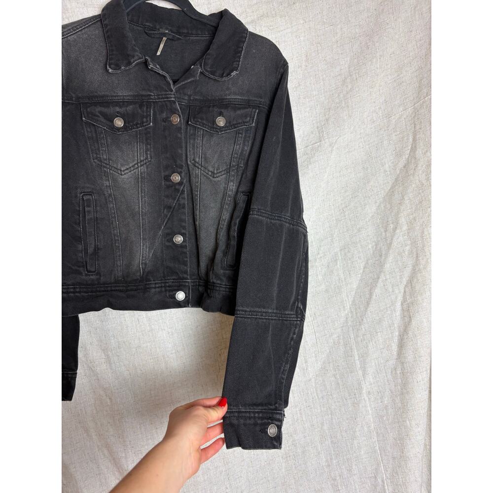 Free People We the Free Rumors Black Denim Jacket Sz. S - Picture 11 of 13